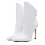 White Point Head Mid Length Stiletto High Heels Boots Shoes